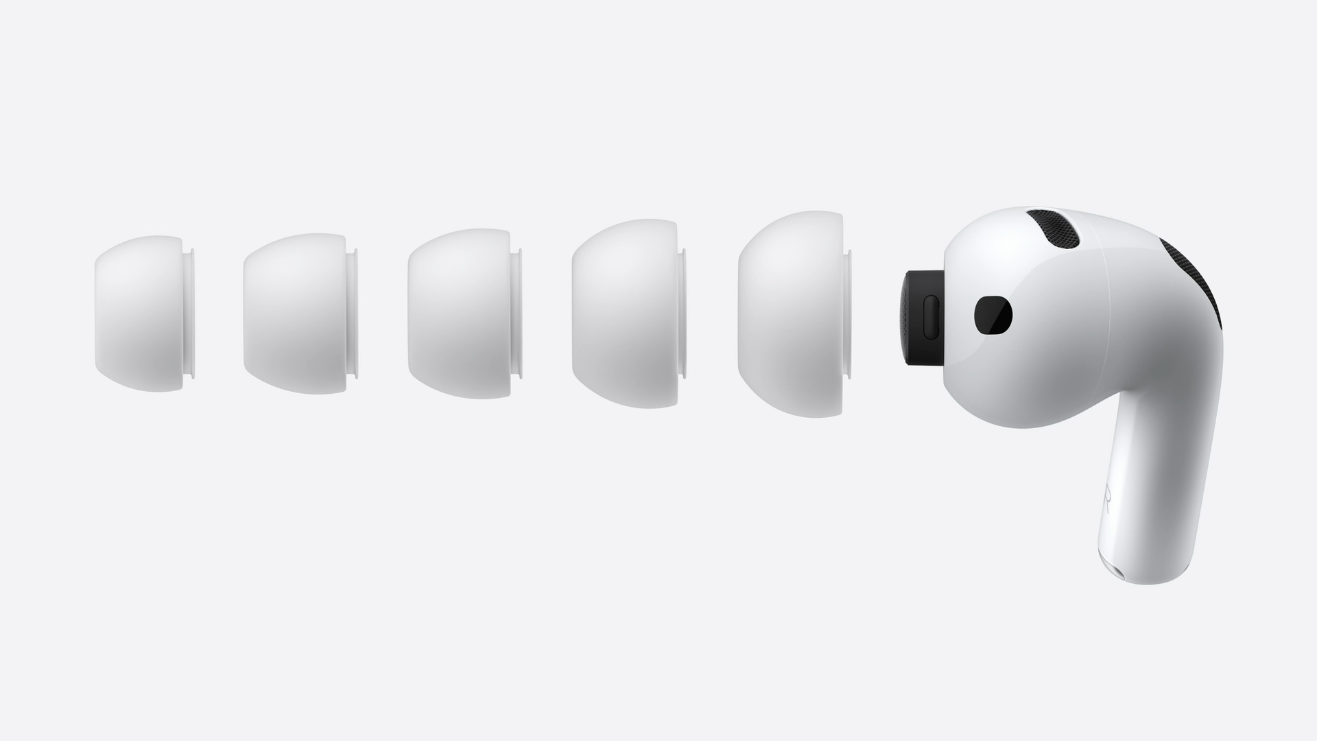 The Apple AirPods Pro 3 with their five different ear tip options