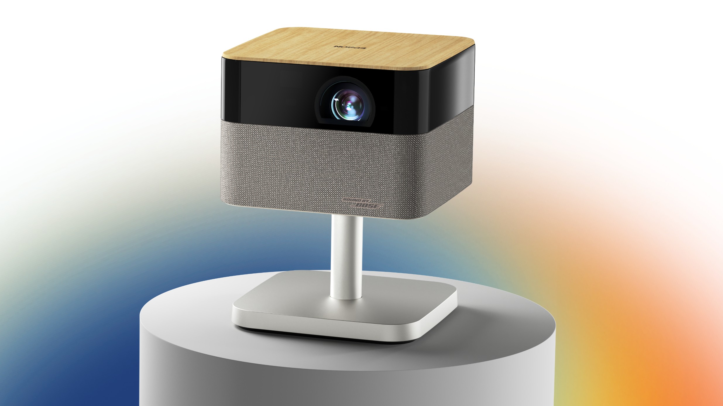 Epson Lifestudio Flex Plus projector with rainbow background