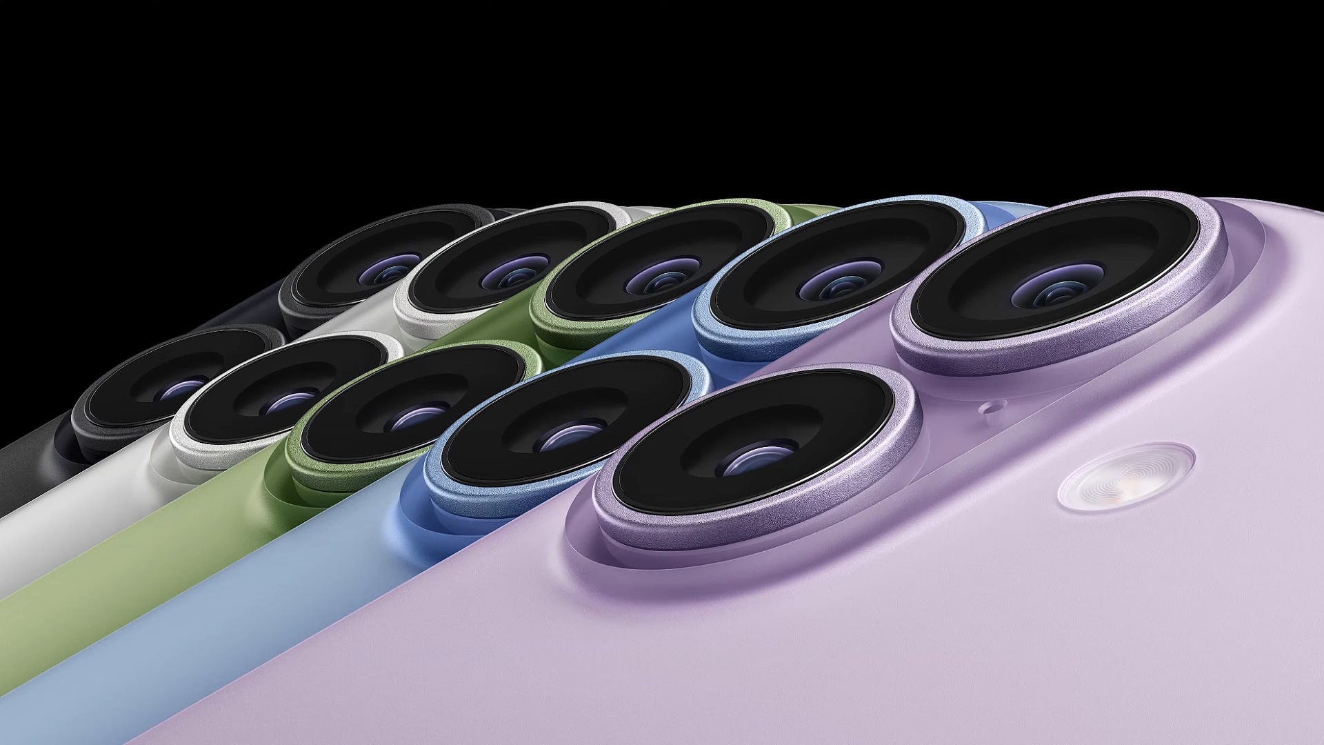 The iPhone 17 camera system in a range of colors.